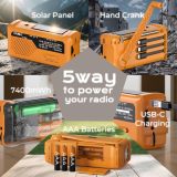 PRUNUS J-366 Emergency Radio- NOAA Weather Alert & AM/FM, 3-in-1 Charging Cables, 5-Way Power (AAA Battery/Hand Crank/Solar/USB-C/7400mWh), SOS Alarm, Flashlight, Compact for Bag, NOAA Weather Radio