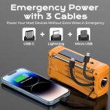PRUNUS J-366 Emergency Radio- NOAA Weather Alert & AM/FM, 3-in-1 Charging Cables, 5-Way Power (AAA Battery/Hand Crank/Solar/USB-C/7400mWh), SOS Alarm, Flashlight, Compact for Bag, NOAA Weather Radio