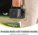 PRUNUS J-25S AM FM Radio Portable with Loud Speaker, USB-C/Solar Rechargeable Radio, Transistor Radios with Excellent Reception, Large Knob Easy to Use, for Seniors, Radios Portable AM FM