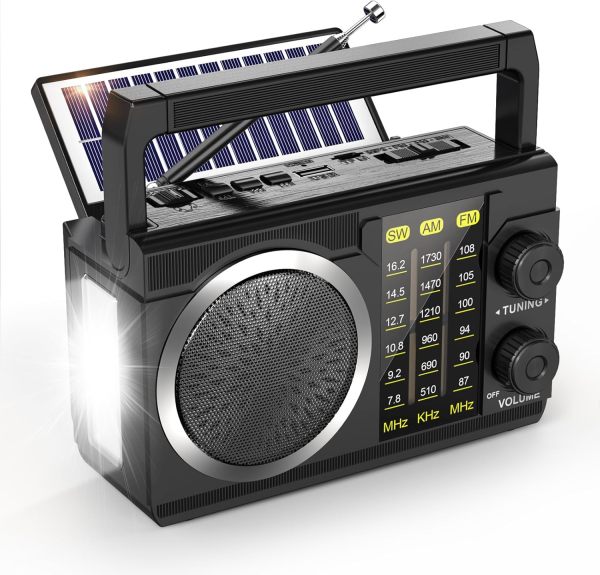 PRUNUS J-135 AM FM SW Radio Portable Bluetooth, Solar/D Battery Operated/USB Rechargeable, Small Transistor Retro Radios with Best Sound, Flashlight,Support TF Card/USB Playing