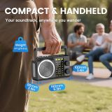 PRUNUS J-135 AM FM SW Radio Portable Bluetooth, Solar/D Battery Operated/USB Rechargeable, Small Transistor Retro Radios with Best Sound, Flashlight,Support TF Card/USB Playing