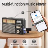 PRUNUS J-139 AM FM Radio Portable Bluetooth, TF Card/USB Playback, USB-C/Solar Battery Operated Radio, Lanyard, Transistor Radios, Small Radios