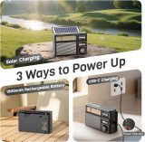 PRUNUS J-139 AM FM Radio Portable Bluetooth, TF Card/USB Playback, USB-C/Solar Battery Operated Radio, Lanyard, Transistor Radios, Small Radios