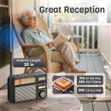 PRUNUS J-139 AM FM Radio Portable Bluetooth, TF Card/USB Playback, USB-C/Solar Battery Operated Radio, Lanyard, Transistor Radios, Small Radios