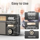 PRUNUS J-139 AM FM Radio Portable Bluetooth, TF Card/USB Playback, USB-C/Solar Battery Operated Radio, Lanyard, Transistor Radios, Small Radios