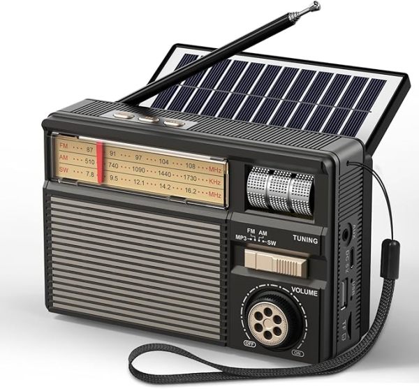 PRUNUS J-139 AM FM Radio Portable Bluetooth, TF Card/USB Playback, USB-C/Solar Battery Operated Radio, Lanyard, Transistor Radios, Small Radios