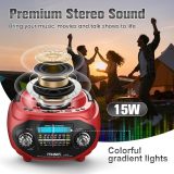 PRUNUS J-666 Portable Radio AM FM SW Bluetooth, Retro Radios Vintage Transistor with 15W Speaker Rich Bass Stereo Best Sound, Solar/USB Rechargeable,AUX/USB Drive, Home,Gift