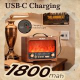 PRUNUS J-196 Vintage Flame LED Radio, Retro Bluetooth Speaker, FM/AM/SW1/SW2, TF/USB Playback, USB C Charging, Portable Handle, Excellent Sound and Loud MAX Volume, Vintage Radio, Retro Radios