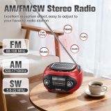 PRUNUS J-666 Portable Radio AM FM SW Bluetooth, Retro Radios Vintage Transistor with 15W Speaker Rich Bass Stereo Best Sound, Solar/USB Rechargeable,AUX/USB Drive, Home,Gift