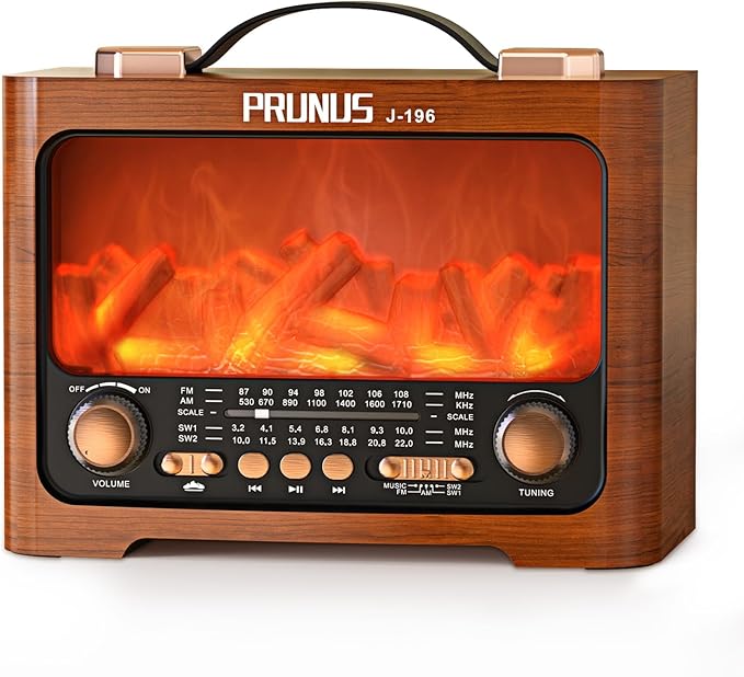 PRUNUS J-196 Vintage Flame LED Radio, Retro Bluetooth Speaker, FM