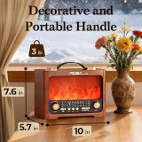 PRUNUS J-196 Vintage Flame LED Radio, Retro Bluetooth Speaker, FM/AM/SW1/SW2, TF/USB Playback, USB C Charging, Portable Handle, Excellent Sound and Loud MAX Volume, Vintage Radio, Retro Radios