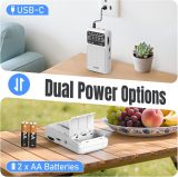 PRUNUS J-211 Portable Radio AM FM with USB Charging and AA Battery Operated, Transistor Radio, Strong Reception& Clear Speaker, Headphone Jack, Back Clip, Lanyard, Small radios Portable AM FM