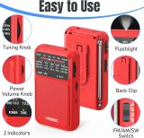 PRUNUS J-211 Portable Radio AM FM with USB Charging and AA Battery Operated, Transistor Radio, Strong Reception& Clear Speaker, Headphone Jack, Back Clip, Lanyard, Small radios Portable AM FM