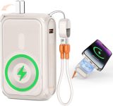 P05 Portable Charger, Magnetic Power Bank, Small Wireless PowerBank, Battery Pack 20000mAh Travel Essentials Fast Charging With Built in Cable, Foldable Wall Plug for iPhone,Samsung,Andriod