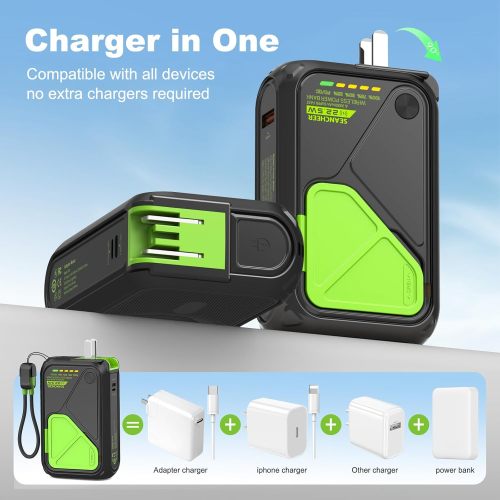 P05 Portable Charger, Magnetic Power Bank, Small Wireless PowerBank, Battery Pack 20000mAh Travel Essentials Fast Charging With Built in Cable, Foldable Wall Plug for iPhone,Samsung,Andriod