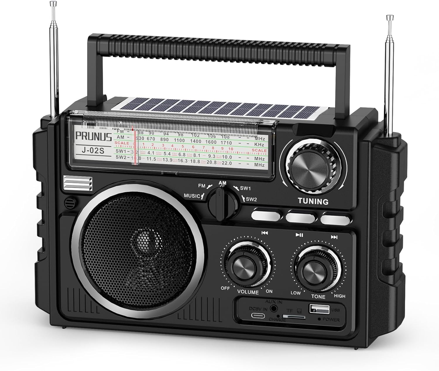 radioboy PRUNUS J-02 AM FM SW Radio Portable with Bluethooth, Solar/Battery