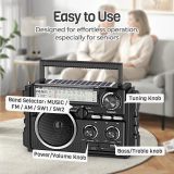 PRUNUS J-02 AM FM SW Radio Portable with Bluethooth, Solar/Battery Operated/USB Rechargeable, Support TF Card/USB Playing,Transistor Radios with Excellent Reception,Large Knob Easy to Use, for Seniors