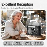 PRUNUS J-02 AM FM SW Radio Portable with Bluethooth, Solar/Battery Operated/USB Rechargeable, Support TF Card/USB Playing,Transistor Radios with Excellent Reception,Large Knob Easy to Use, for Seniors