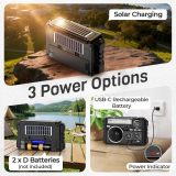 PRUNUS J-02 AM FM SW Radio Portable with Bluethooth, Solar/Battery Operated/USB Rechargeable, Support TF Card/USB Playing,Transistor Radios with Excellent Reception,Large Knob Easy to Use, for Seniors