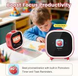 PRUNUS T05 AI Voice Assistant Alarm Clock for Kids, Red Alarm Clock with Daily Routines & Fights Procrastination with Visual Pomodoro Timer, Habit Coach for Boys Girls 3-18