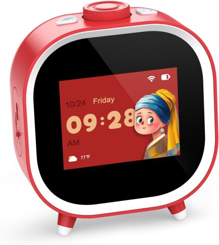 PRUNUS T05 AI Voice Assistant Alarm Clock for Kids, Red Alarm Clock with Daily Routines & Fights Procrastination with Visual Pomodoro Timer, Habit Coach for Boys Girls 3-18