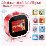 PRUNUS T05 AI Voice Assistant Alarm Clock for Kids, Red Alarm Clock with Daily Routines & Fights Procrastination with Visual Pomodoro Timer, Habit Coach for Boys Girls 3-18