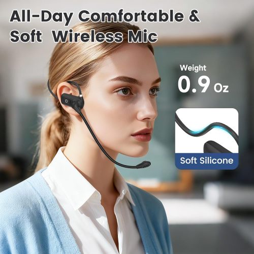 15W Wireless Voice Amplifier with Soft Silicone Headset Mic – Portable Mini Speaker for Teachers, Classroom, Tour Guides, Training & Outdoor, 14H Battery, Noise Reduction & Anti-Feedback, Black