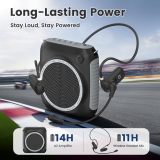 15W Wireless Voice Amplifier with Soft Silicone Headset Mic – Portable Mini Speaker for Teachers, Classroom, Tour Guides, Training & Outdoor, 14H Battery, Noise Reduction & Anti-Feedback, Black