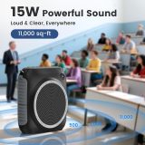15W Wireless Voice Amplifier with Soft Silicone Headset Mic – Portable Mini Speaker for Teachers, Classroom, Tour Guides, Training & Outdoor, 14H Battery, Noise Reduction & Anti-Feedback, Black