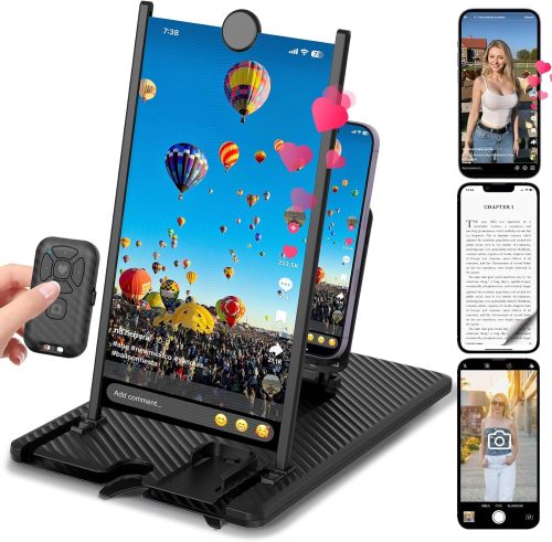 SEANCHEER 5-in-1 Vertical Phone Screen Magnifier HD with Bluetooth Remote, 3D Portable Foldable Mobile Phone Stand for | TikTok | YouTube | FB | Scrolling - Gift for Mum, Dad & Family (Black, 12 )