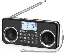 PRUNUS J-289 Small Digital FM Radio with Bluetooth Speaker, Good Sound, TF Card/USB Playback, Mp3 Player with Speaker, Headphone Jack, USB C Rechargeable Radio fm, Indoor and Outdoor, Bluetooth Radios(NO AM)