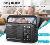 PRUNUS J156 Portable Radio AM FM SW Bluetooth, USB-C Charging and Battery Operated Radio, Excellent Sound, TF Card/USB Playback, Tuning and Volume Wheels, 3.5mm Earphone Jack, Gift for Seniors