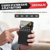 PRUNUS J-165 Portable Radio AM FM, 5 Preset Station Buttons, Battery Operated Radio with Tuning Light, Back Clip, Excellent Reception, AM FM Radios Portable, Transistor Radios