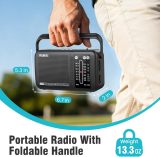 PRUNUS J156 Portable Radio AM FM SW Bluetooth, USB-C Charging and Battery Operated Radio, Excellent Sound, TF Card/USB Playback, Tuning and Volume Wheels, 3.5mm Earphone Jack, Gift for Seniors