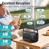PRUNUS J156 Portable Radio AM FM SW Bluetooth, USB-C Charging and Battery Operated Radio, Excellent Sound, TF Card/USB Playback, Tuning and Volume Wheels, 3.5mm Earphone Jack, Gift for Seniors