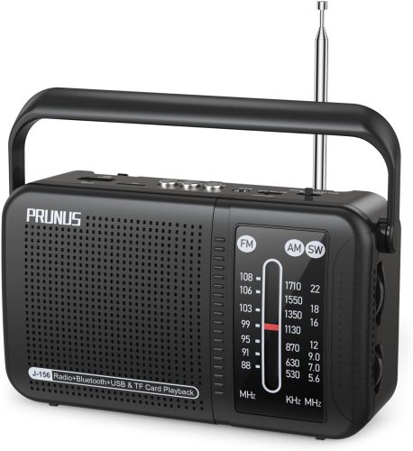 PRUNUS J156 Portable Radio AM FM SW Bluetooth, USB-C Charging and Battery Operated Radio, Excellent Sound, TF Card/USB Playback, Tuning and Volume Wheels, 3.5mm Earphone Jack, Gift for Seniors