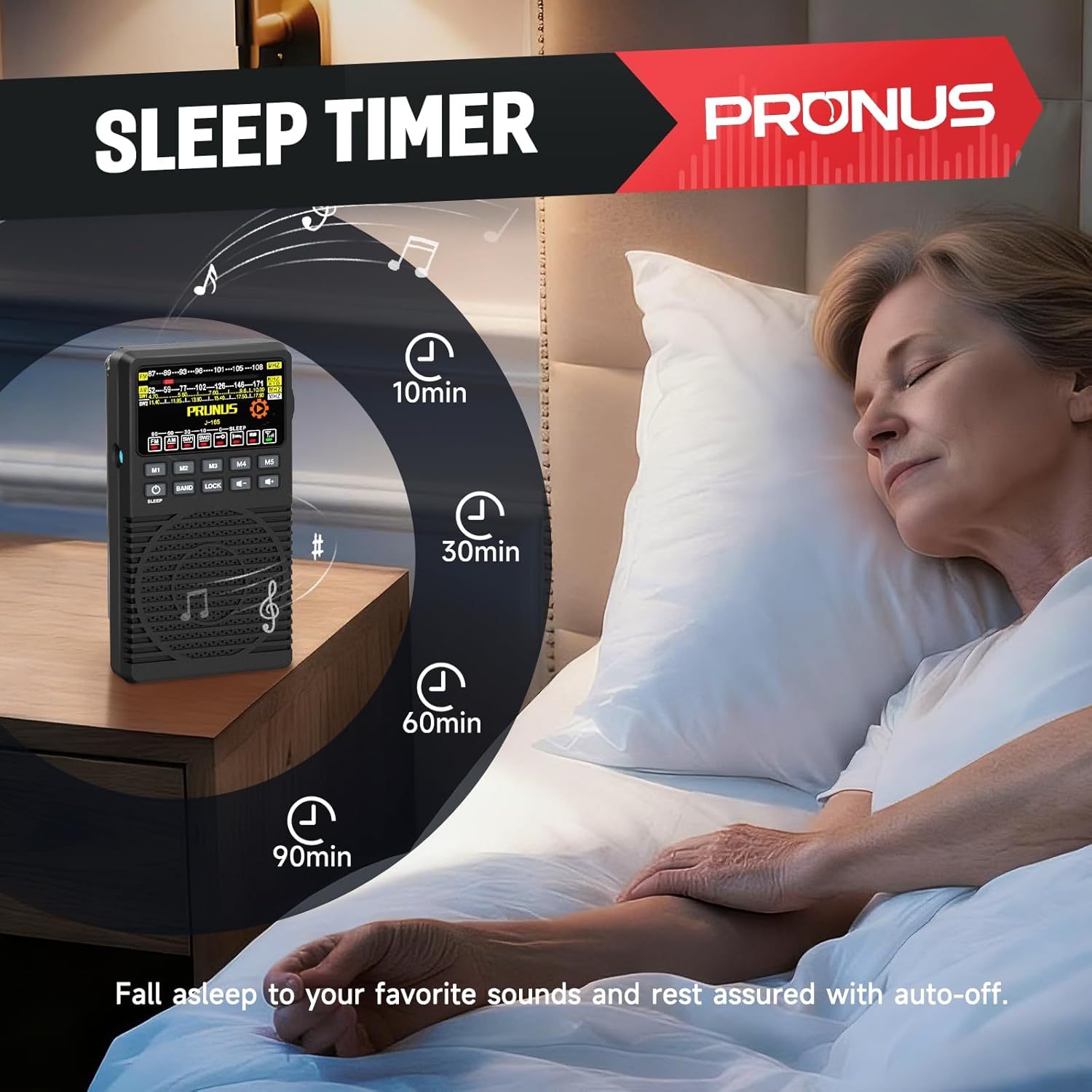 PRUNUS J-165 Portable Radio AM FM, 5 Preset Station Buttons, Battery ...