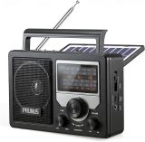 PRUNUS J-81 AM FM Radio Portable Bluetooth, Solar/AA Battery Operated/USB-C Rechargeable for Emergency, Transistor Radios with Headphone Jack,Support TF Card/USB Playing, Large Knob Easy to Use
