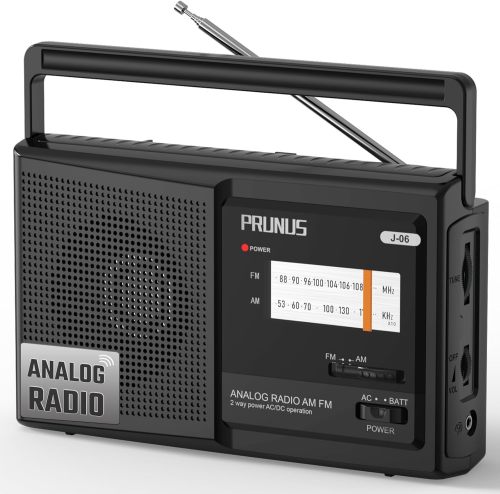 PRUNUS J-06 Analog AM FM Radio Portable with PVC Chip, Battery Operated and AC Plug, Large Speaker Excellent Sound, Excellent Reception, Gifts for Seniors, Battery Operated Radio