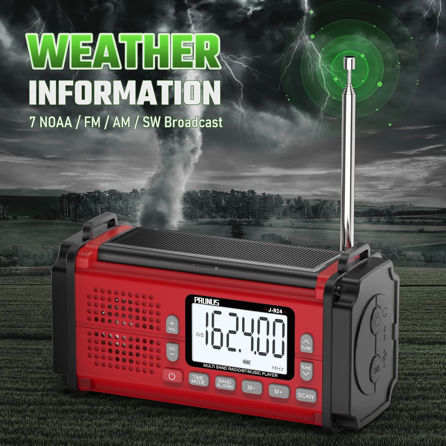 PRUNUS J-924D – Radio DAB+/FM Di Emergenza Con Manovella, Pannello Solare E Batteria 10000mAh – Ricarica USB, Torcia, SOS E Bluetooth