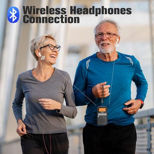 PRUNUS J-525 Portable Radio AM FM with Bluetooth Earphone Output & Bluetooth Speaker Mode, Preset, 2500mAh Rechargeable, Micro SD Playback with Shuffle & Sequential Play, Headphone Jack, Sleep Timer