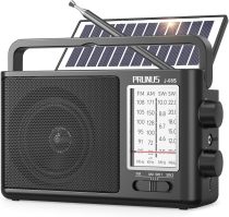 PRUNUS J08 Portable Radio AM FM with Solar, Battery and USB Charging, Loud Speaker, Transistor Radio with Excellent Reception for Indoor and Outdoor, Big Knobs Easy to Use for Senior