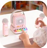 Mini Karaoke Machine with Colorful 7 Piano Keys,Top Christmas Birthday Gifts for 3 4 5 6 7 8 9 10 11 12+ Years Old, Portable Bluetooth Speaker with Wireless Microphone,Boys and Girls Gift-Beige