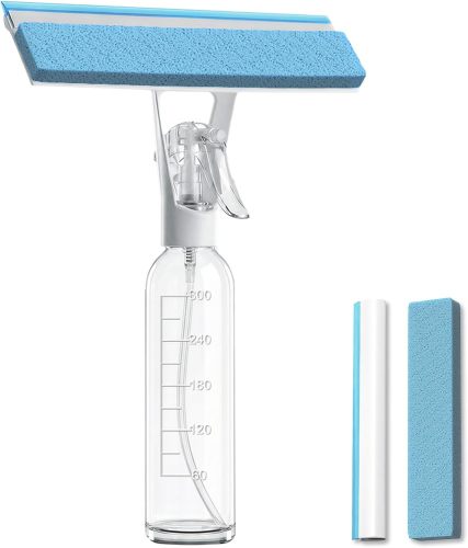 3 in 1 Window Cleaning Scraper, Shower Scraper Window Squeegee with 300ML Tank, Bathroom Mirror Squeegee with Hanging Hole, Window Scraper for Cleaning Windows, Glass, Mirrors, Car Windows