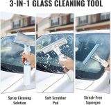 3 in 1 Window Cleaning Scraper, Shower Scraper Window Squeegee with 300ML Tank, Bathroom Mirror Squeegee with Hanging Hole, Window Scraper for Cleaning Windows, Glass, Mirrors, Car Windows