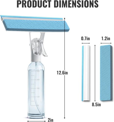 3 in 1 Window Cleaning Scraper, Shower Scraper Window Squeegee with 300ML Tank, Bathroom Mirror Squeegee with Hanging Hole, Window Scraper for Cleaning Windows, Glass, Mirrors, Car Windows