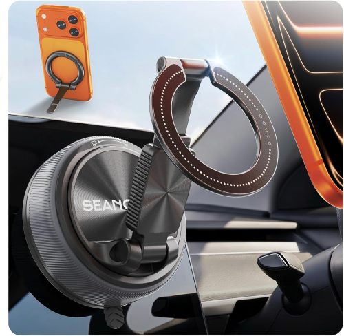 Detachable Magnetic Car Phone Holder for MagSafe, Vacuum Suction Cell Phone Car Mount with Ultra Strong Magnetic, 900° Adjustable Dashboard & Windshield Phone Holder for iPhone 17-12