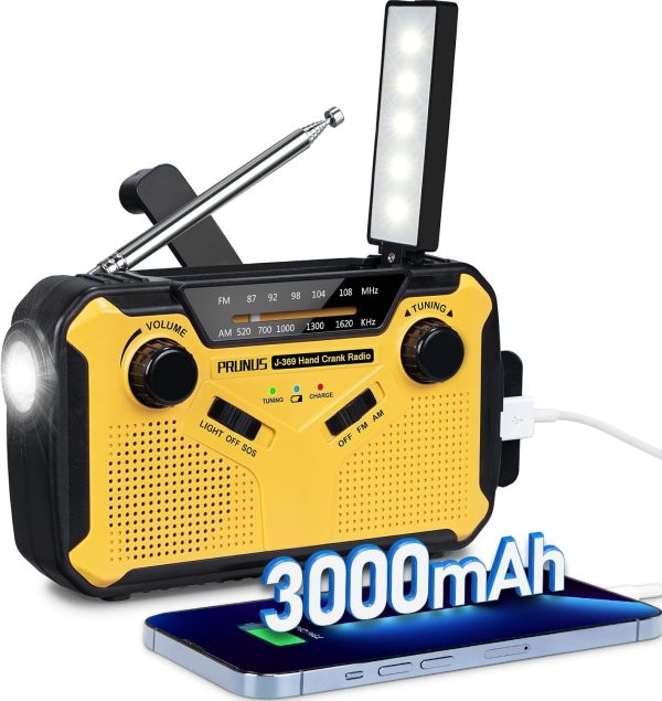 PRUNUS J-369 Emergency Hand Crank Radio with Solar & LED Flashlight (US & CA, etc.: Includes WB)