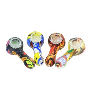 4.5 inch Colorful Printed Silicone Hand pipe With Glass bowl