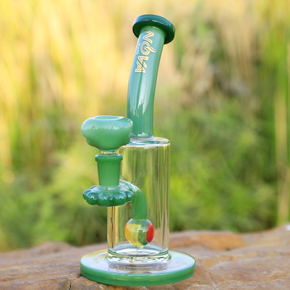Nova Glass 9 inch bent neck mixed color ball perc with a flower Bong bowl Glass Water Pipe